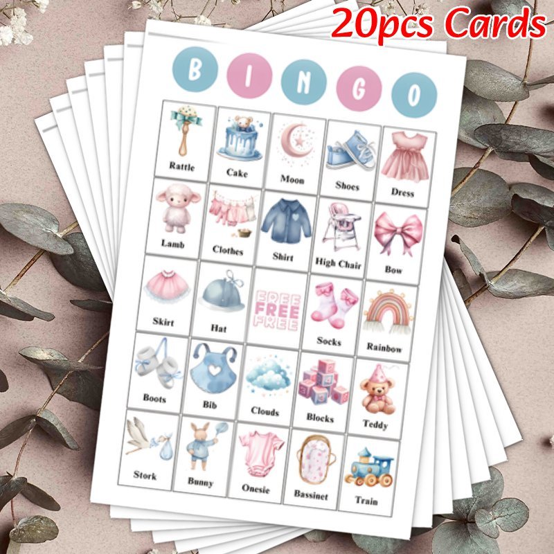 20 ta Bolalar Tushlik Bingo Kartalari - Qiziqarli Jinsni Ochish Partiyasi O'yini, Oila va Do'stlarni Jalb Qilish Uchun Mukammal, Moviy va Qizil Dizaynlar Bilan