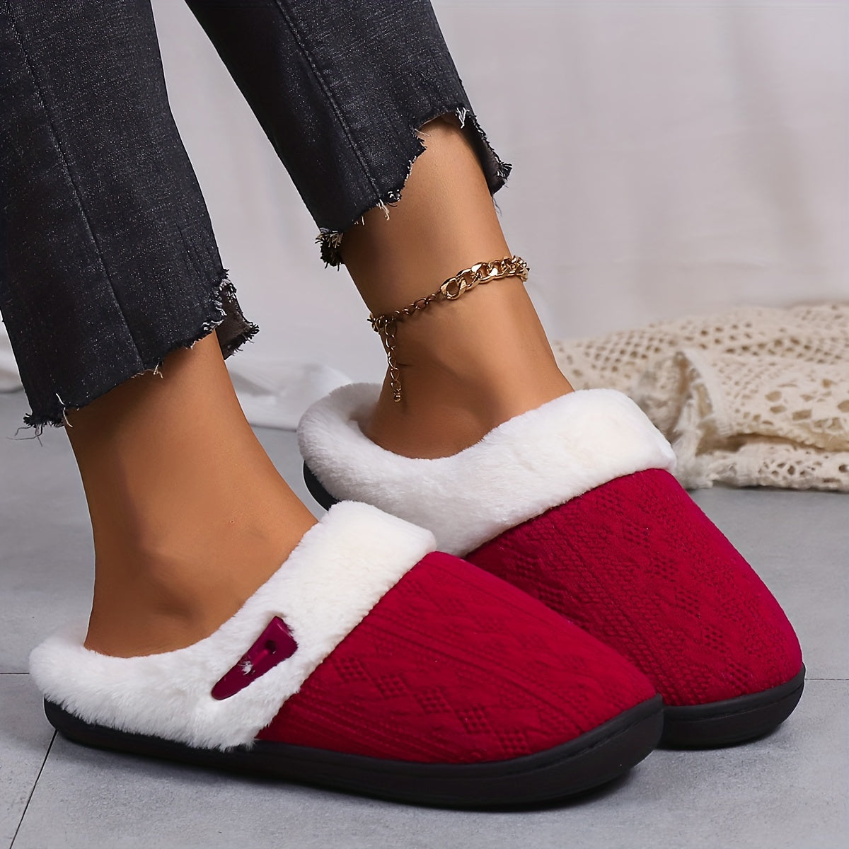 Women's Warm Plush Indoor Slippers, Non-slip Cozy Soft Sole Slides
