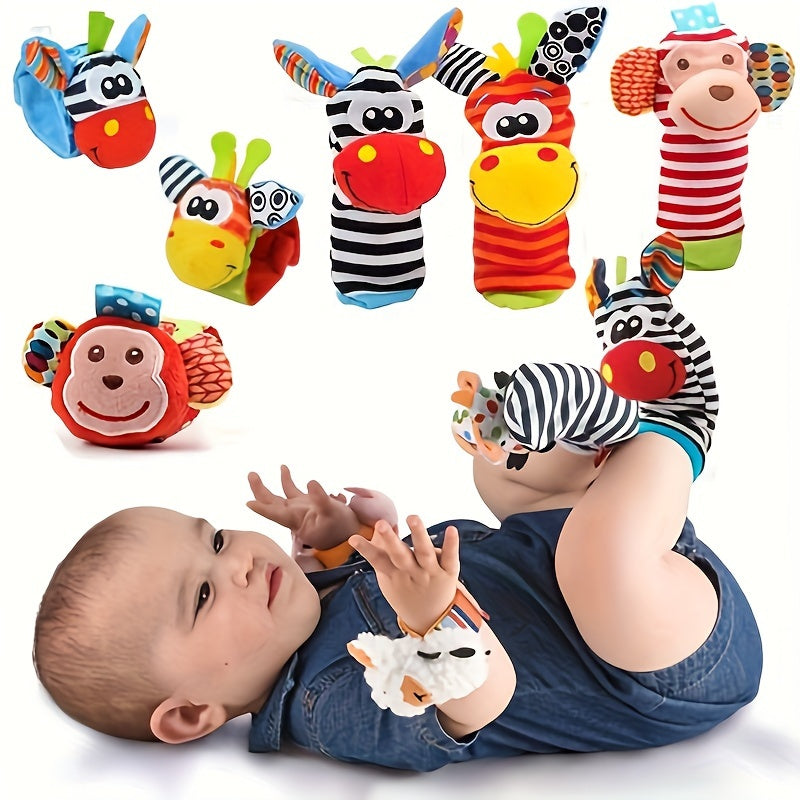 Kids Indoor Socks with Cartoon Animal Wrist Bell Rattle Plush Toys for Newborns and Toddlers