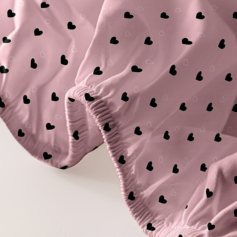 Simple Love Print Brushed Fitted Sheet Deep Pockets Soft Mattress Protector for Bedroom or Guest Room