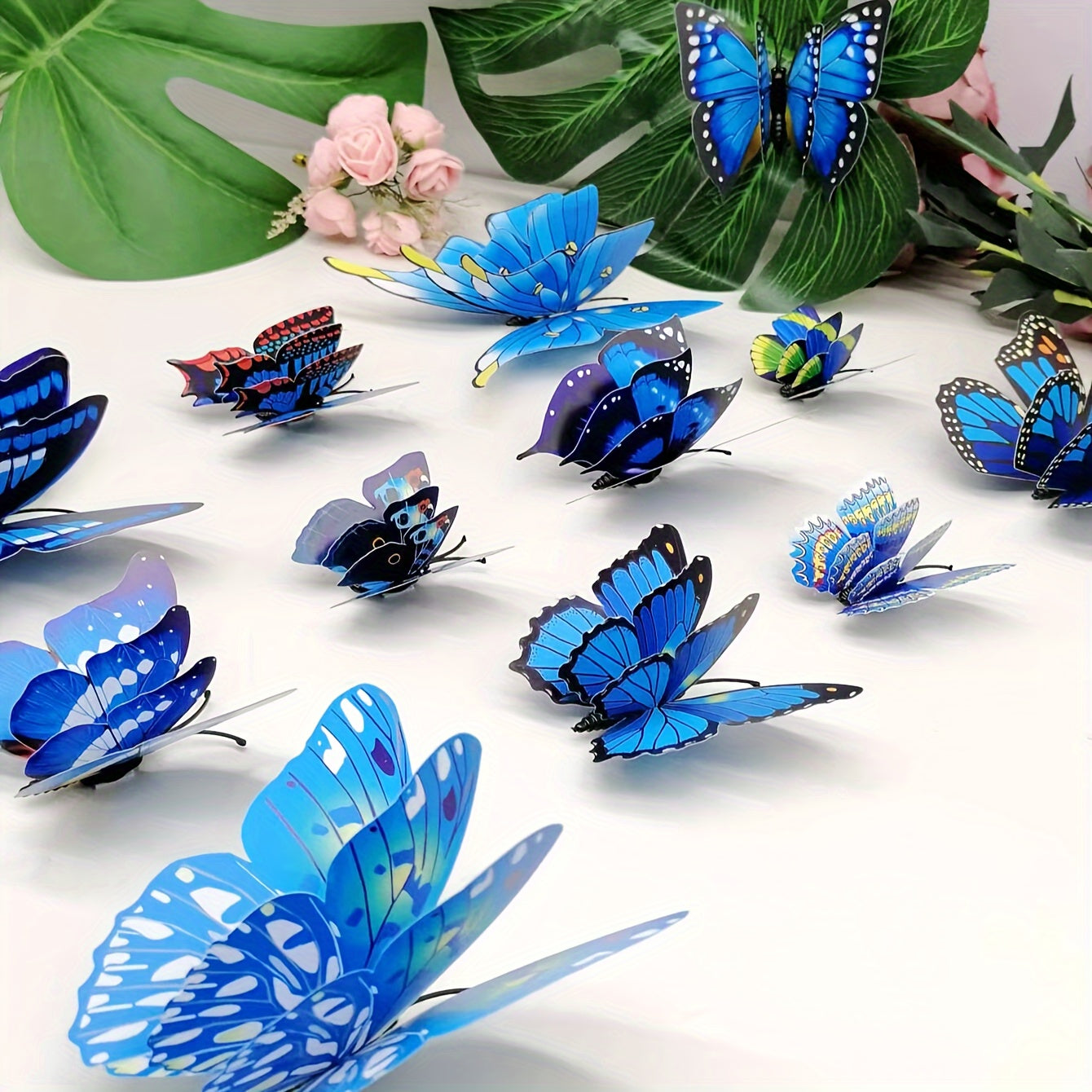 12pcs Blue 3D Butterfly Wall Decals Removable Self-Adhesive Home Decor for Parties Weddings