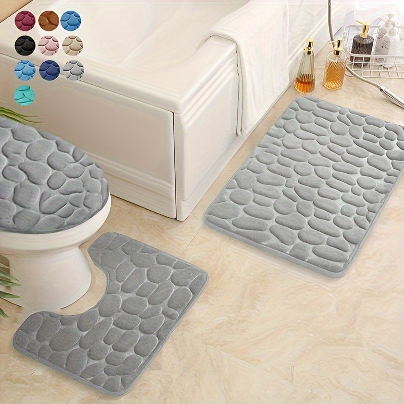 3-Piece Memory Foam Bathroom Rug Set Non-Slip Absorbent U-Shaped Contour