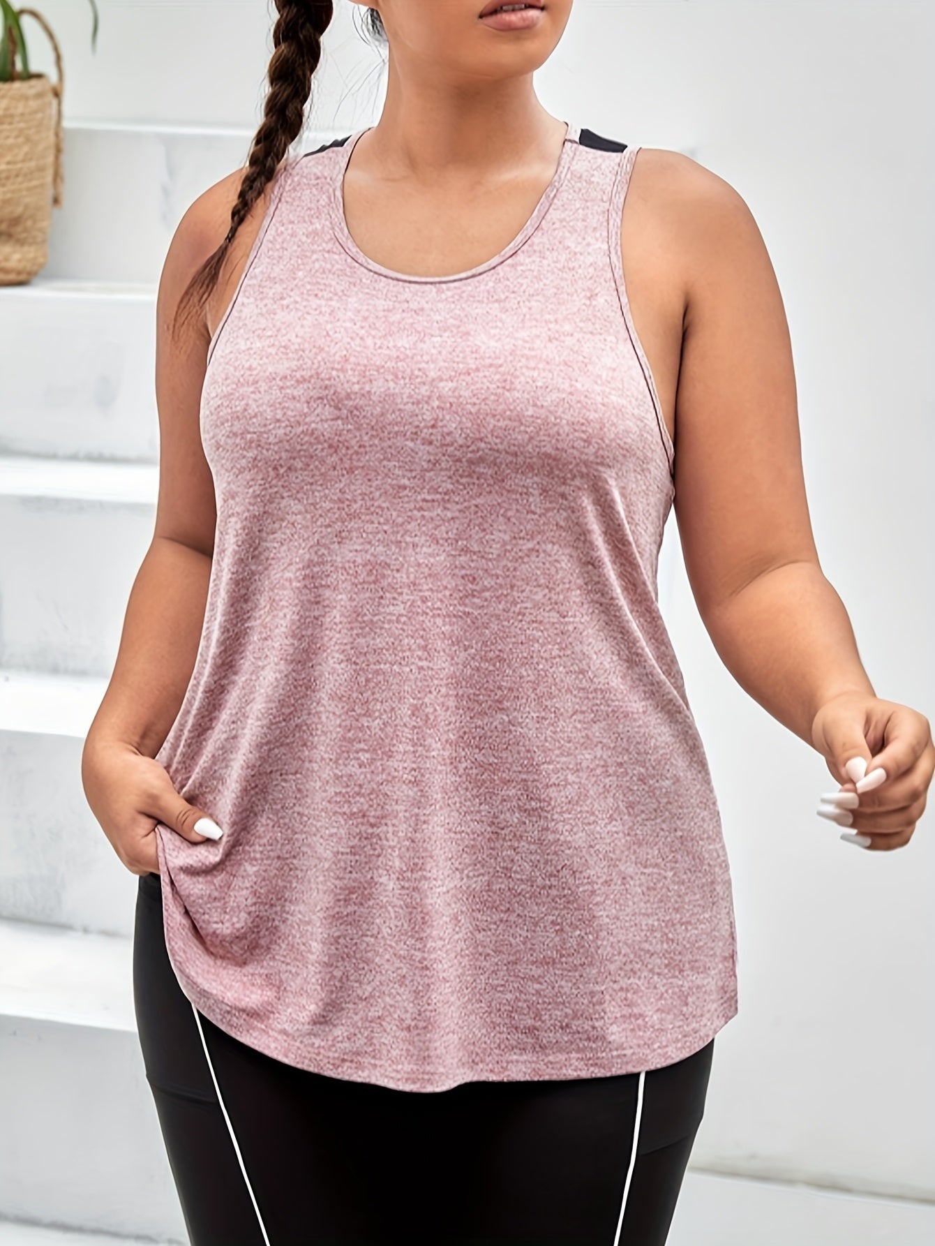 Plus Size Women's Sports Tank Top with Mesh Splicing Back Summer Casual
