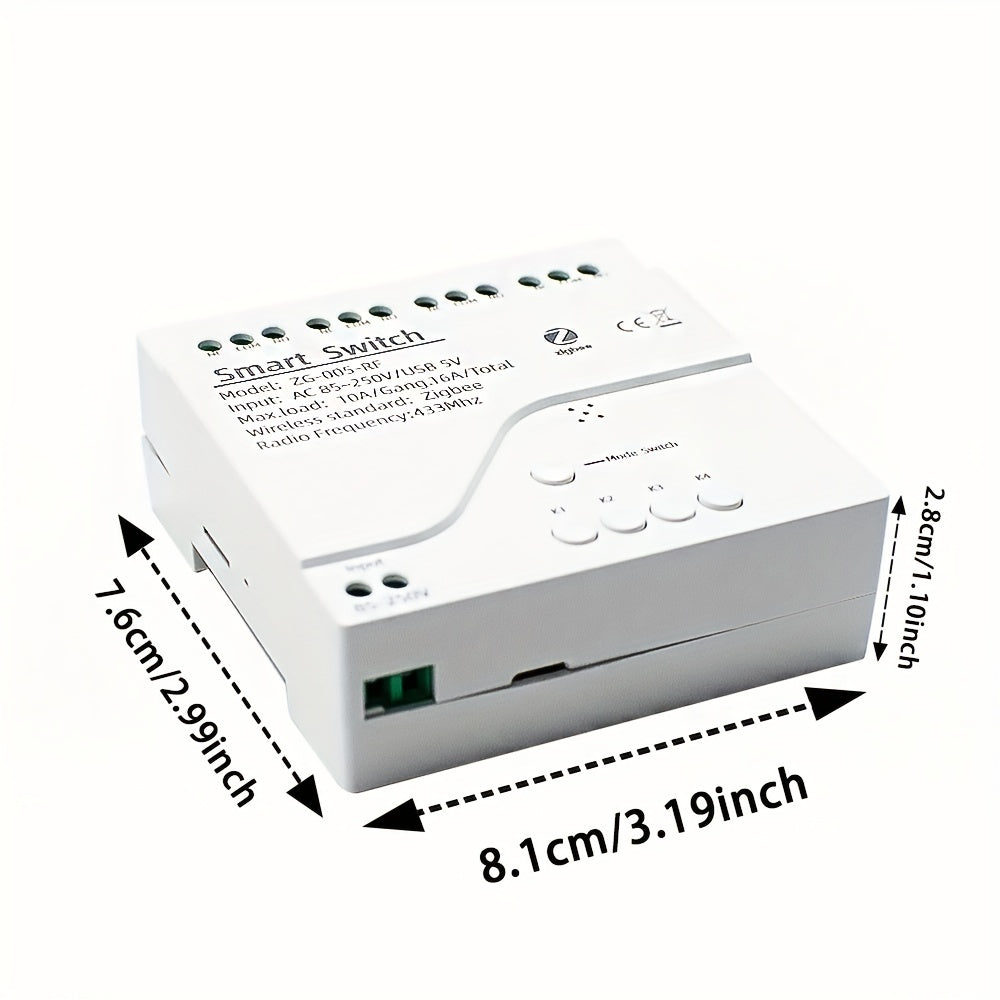 4-kanalli Zigbee aqlli uy uchun kalit relé, Alexa Google App bilan mos, masofadan boshqarish, yong'inga chidamli, maxfiylikni himoya qilish