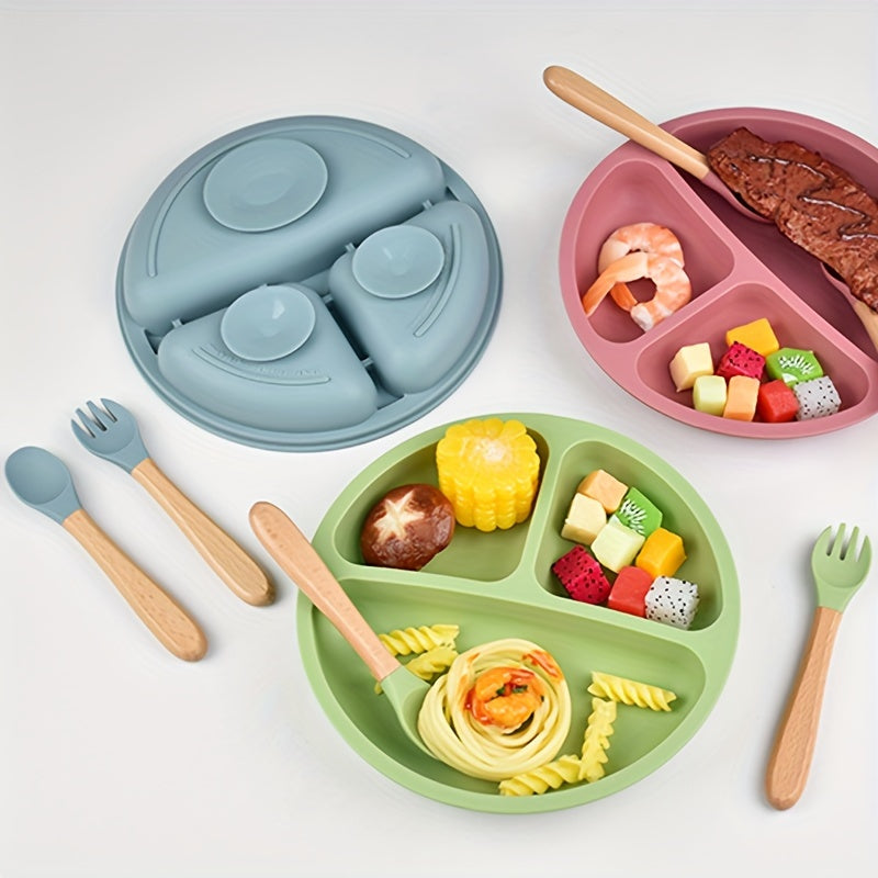 3-Piece Silicone Baby Feeding Set with Suction Plate Spoon and Fork for Infants and Toddlers