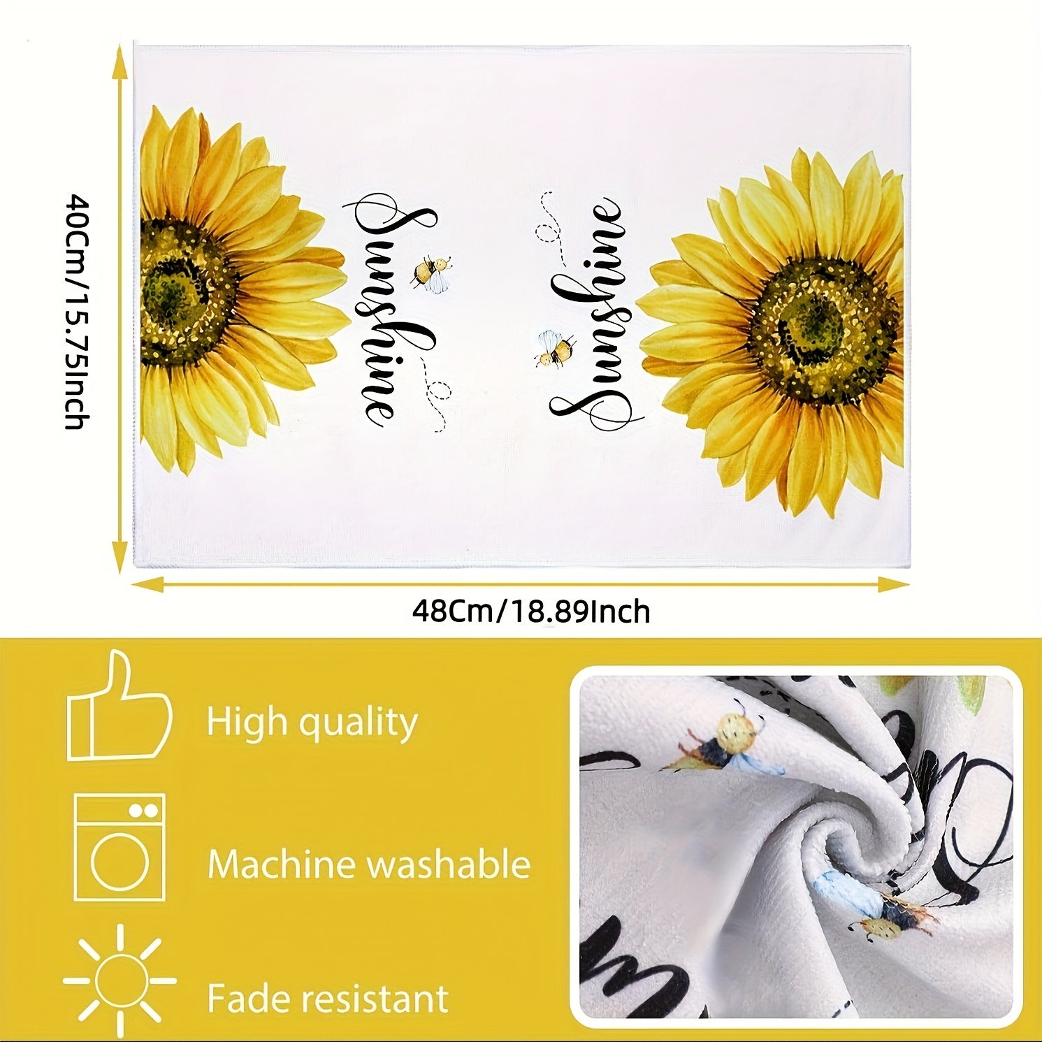 Set of 2 or 4 Sunflower Print Microfiber Cleaning Cloths Soft Absorbent Quick-Dry Machine Washable