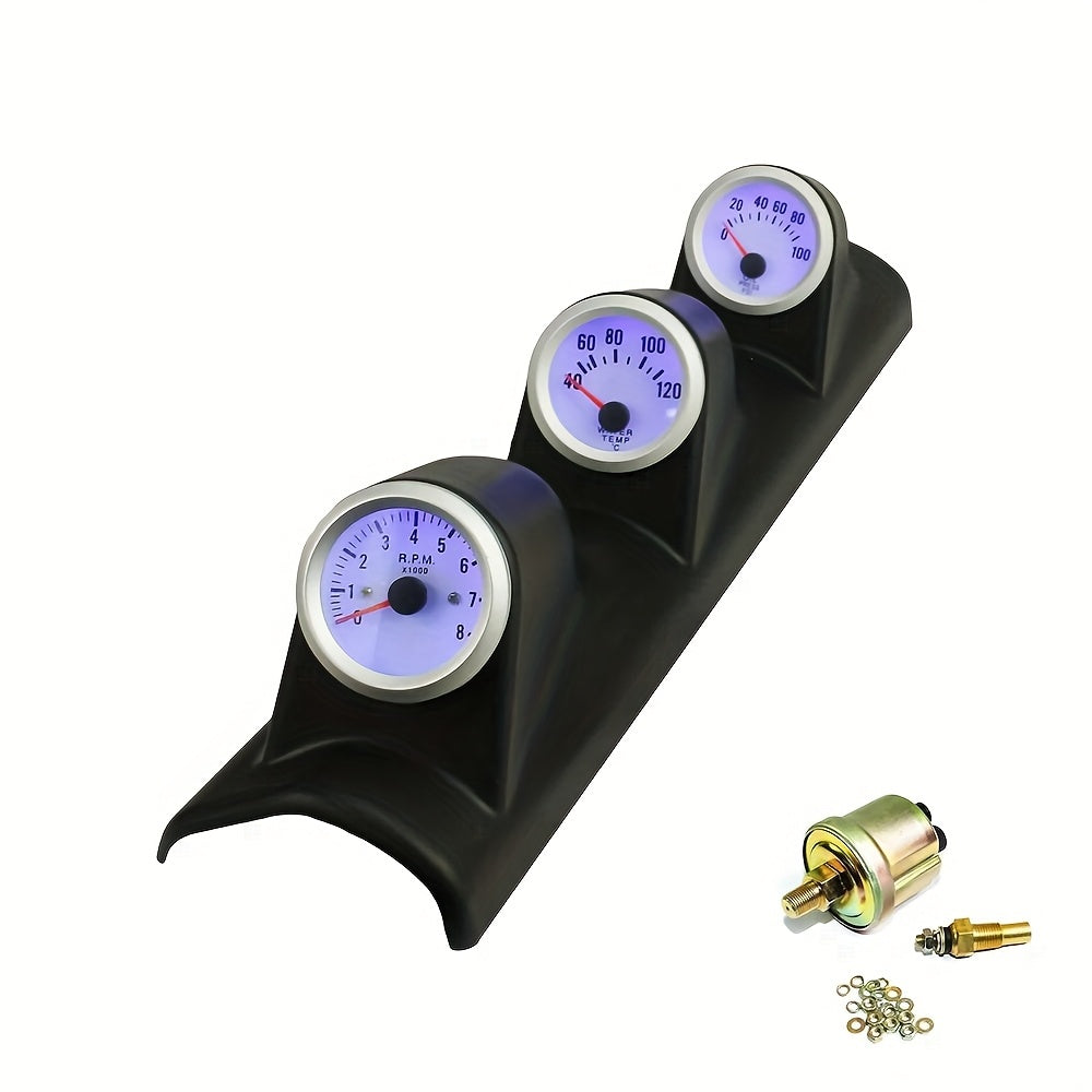 Universal 2 Inch 52mm Blue LED Triple Gauge Kit Tachometer Water Temp Oil Pressure Car Racing Instrument