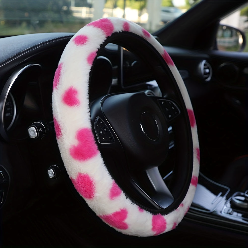 Ayollar uchun yumshoq peluş avtomobil boshqaruv g'ildiragi qopqog'i, qulay avtomobil ichki aksessuarlari
