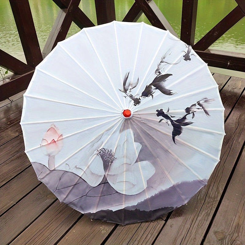 Chinese Cherry Blossom Parasol Umbrella with Bamboo Handle for Sun Rain Protection Weddings Parties