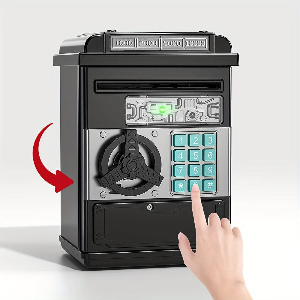 Kids ATM Style Penny Bank with Scroll Paper Feature Durable ABS Black for Boys Girls Ages 3+