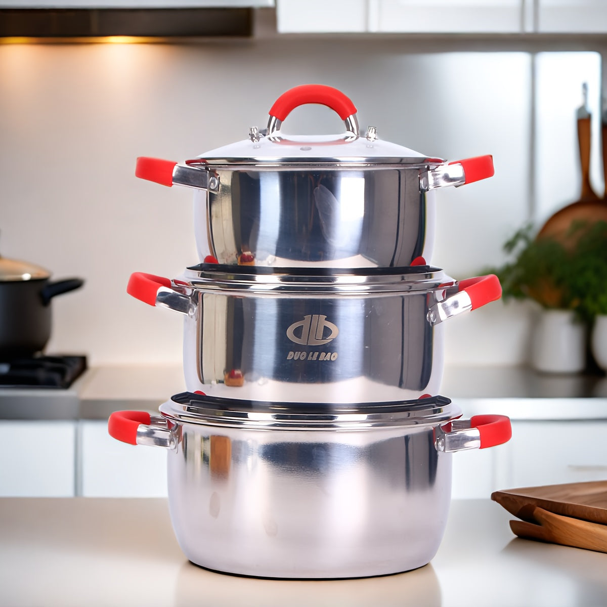 Stainless Steel Saucepan Set Non-Stick Cookware for Soup Stews with Silicone Handles