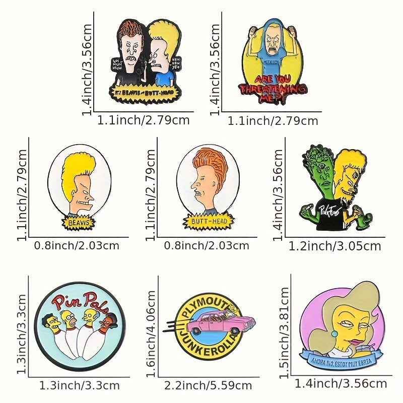 8 ta multfilm broochlar to'plami, kiyim va sumkalar uchun kreativ pinlar