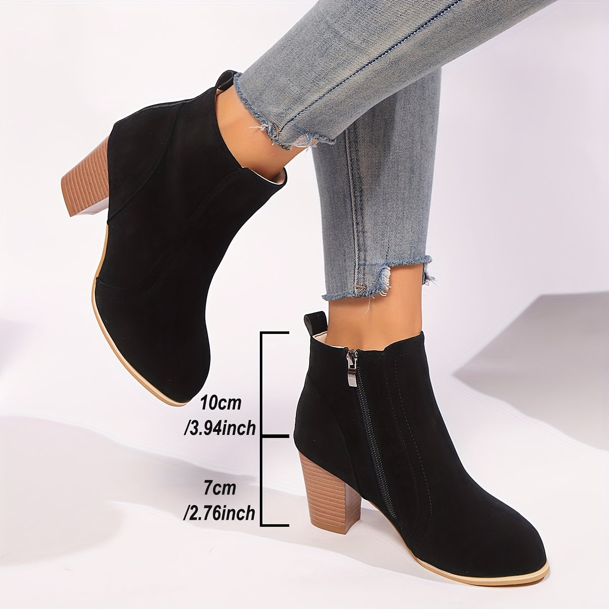 Women's Block Heel Short Boots Casual Side Zipper Ankle Booties