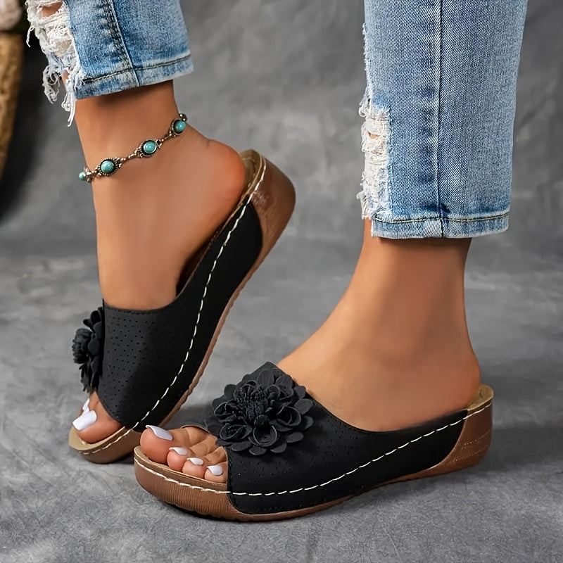 Women's Summer Floral Slide Sandals Open Toe Slip-On Non-Slip Rubber