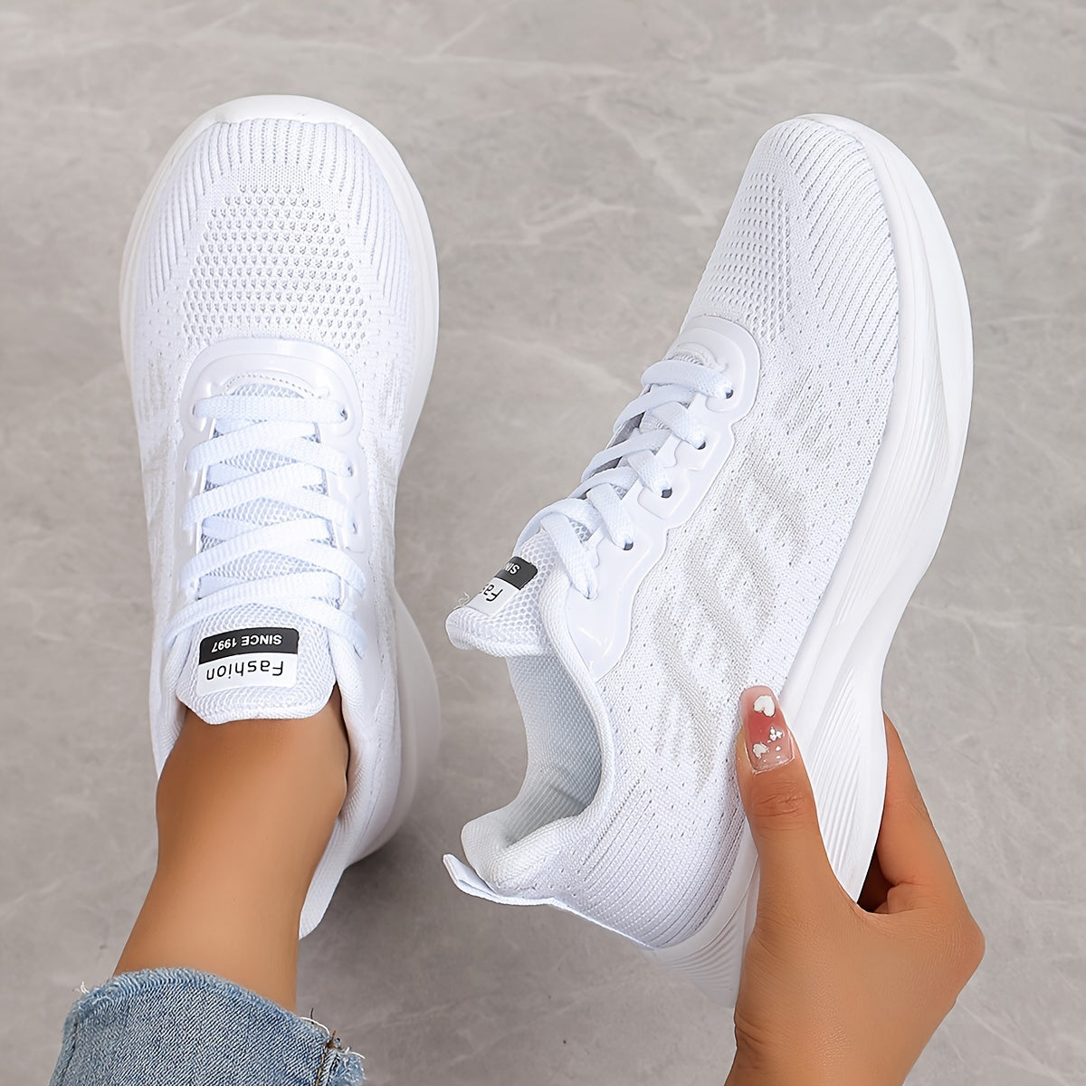 Women's Breathable Knit Sneakers Casual Low Top Running Shoes White