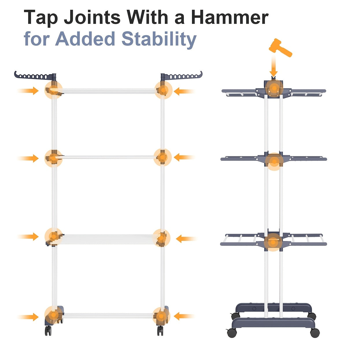 Moslashuvchan ichki va tashqi quritish qafasi, bukadigan tayoq va g'ildiraklar bilan