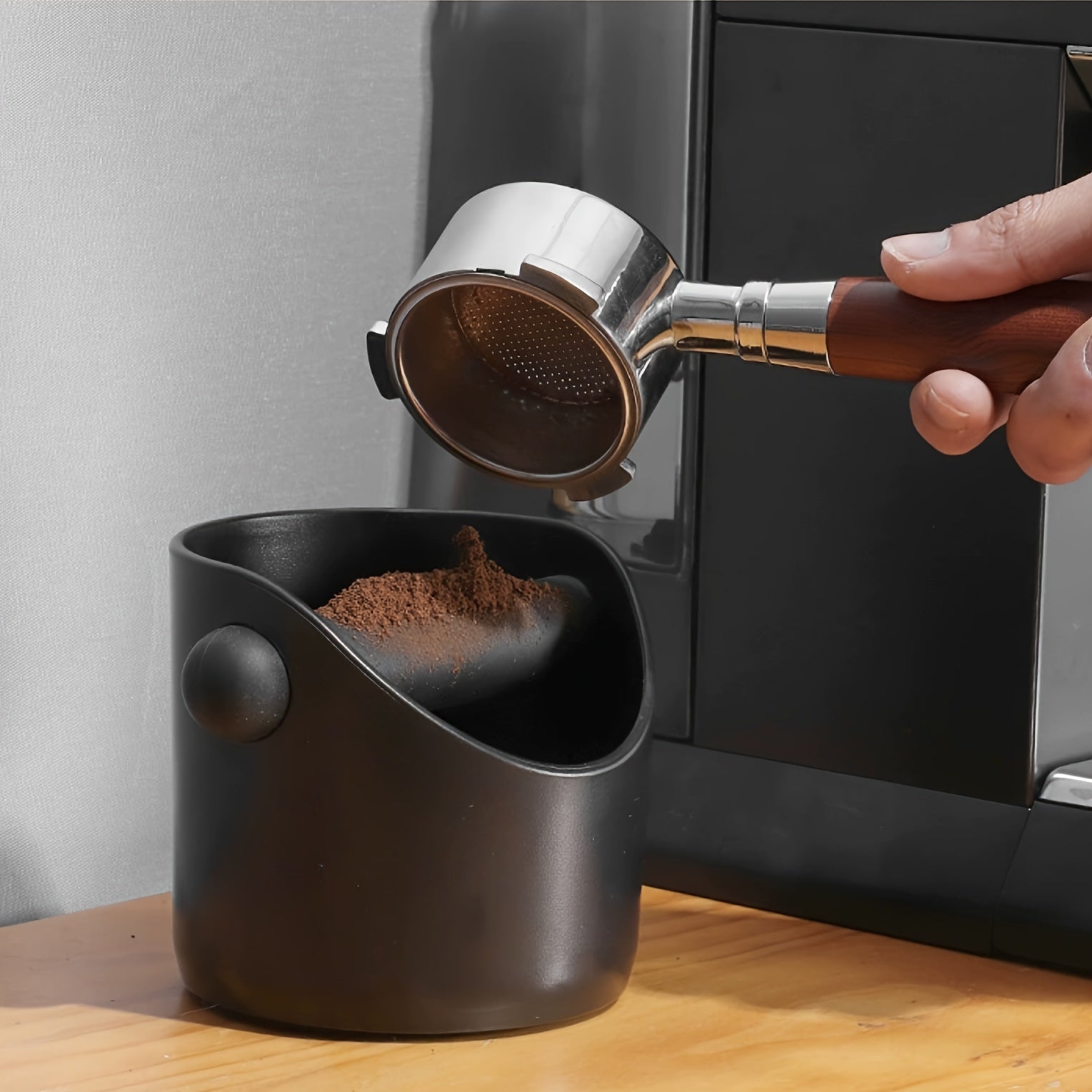 Espresso Knock Box Durable Plastic Coffee Grounds Bin Black Waste Organizer