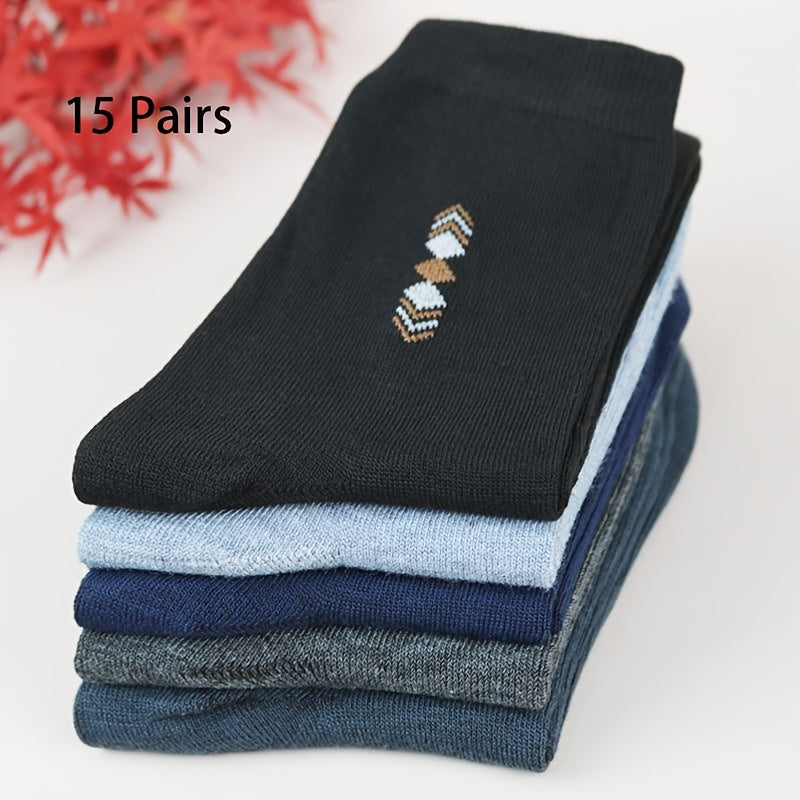 Calcetines de negocios para hombre, 10 pares, hasta la mitad de la pantorrilla, patrón geométrico, poliéster y spandex, duraderos