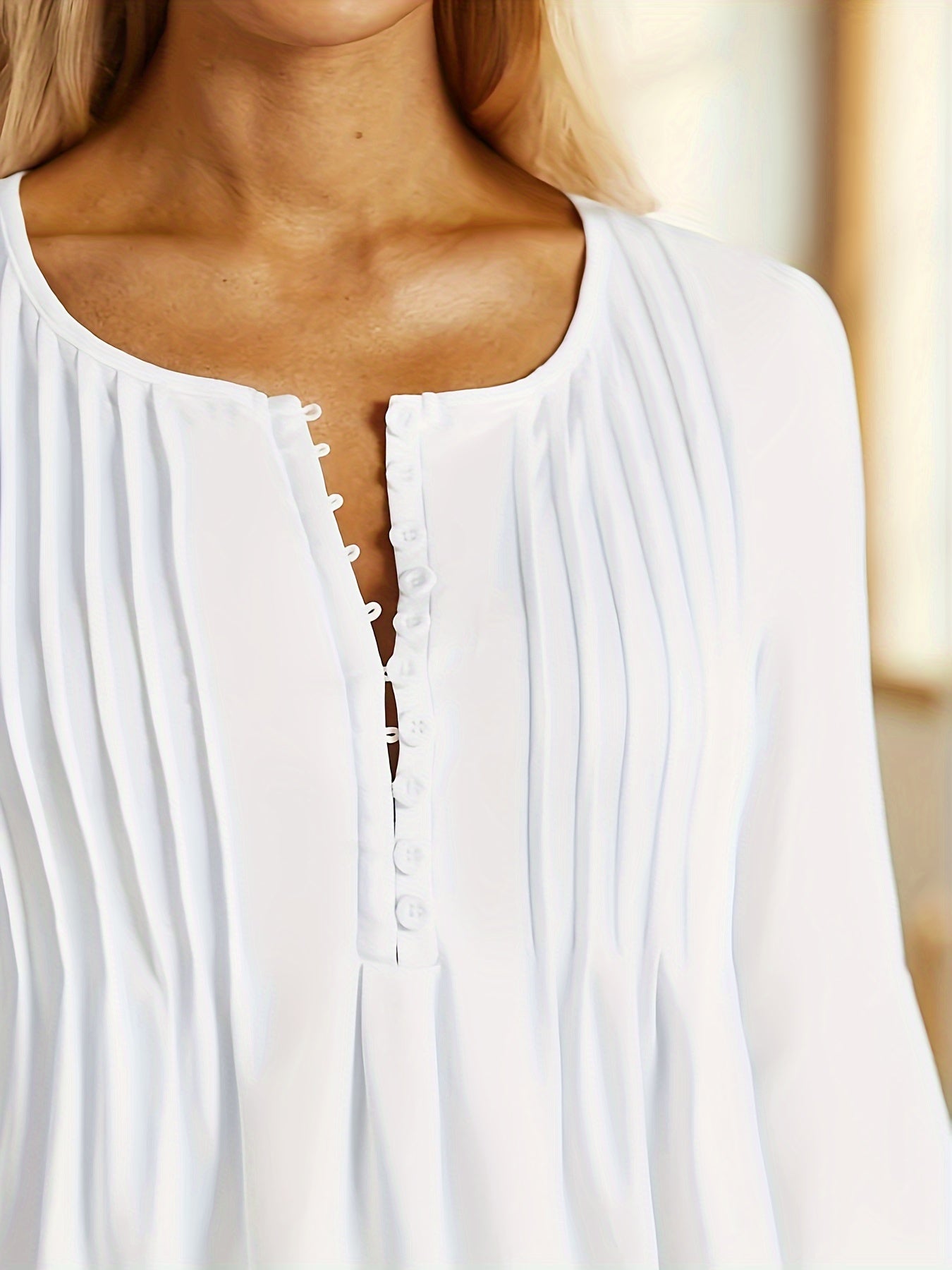 Women's Plus Size Lightweight Solid Color Henley Shirt with Ruched Bust