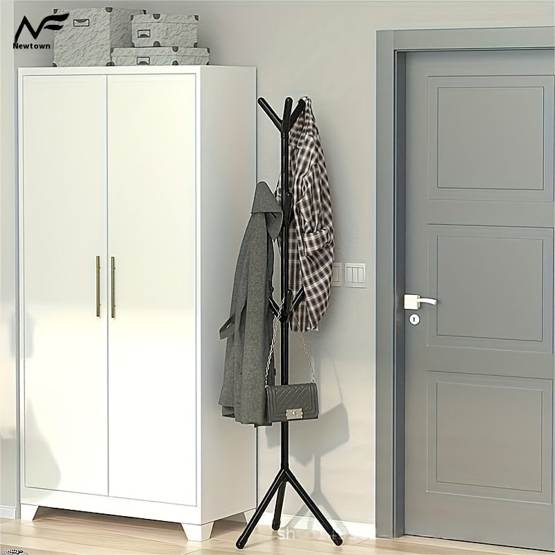 Freestanding Coat Rack with Hat Hooks, Compact Plastic Clothes Organizer