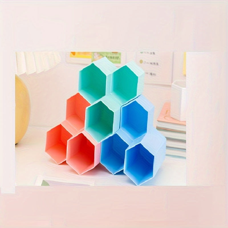 Ofis jihozlari uchun saqlash uchun sozlanadigan bo'linmalarga ega bo'lgan portativ 3-in-1 plastik qalam ushlagich, rang-barang shirinlik dizayni