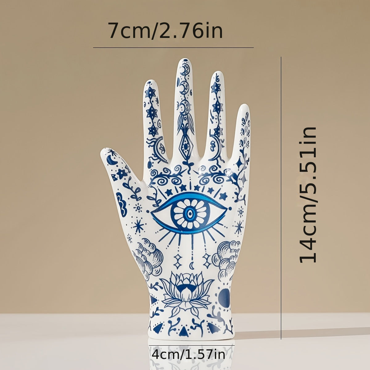 Ceramic Hamsa Ring Holder for Jewelry Display and Evil Eye Protection