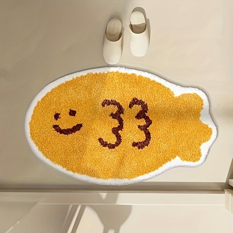 Fish-Shaped Area Rug Water-Absorbent Bathroom Entrance Mat Non-Slip Plush Decor