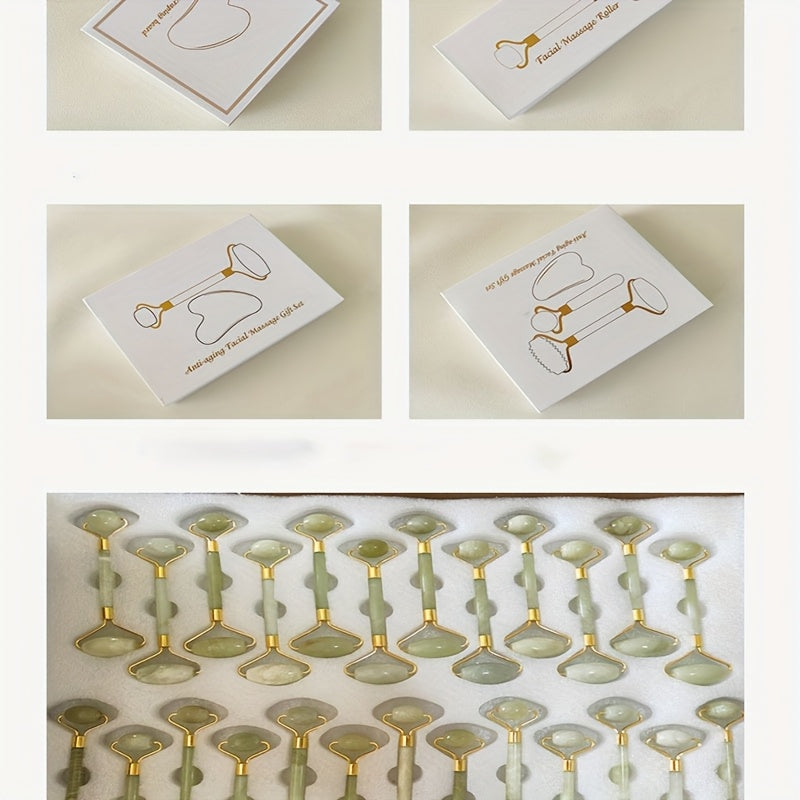 Массажер для лица Jade Roller, доска Gua Sha, набор косметических инструментов