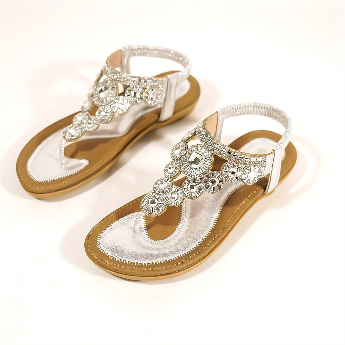 Sandalias planas de pedrería para mujer estilo boho sandalias abiertas con punta