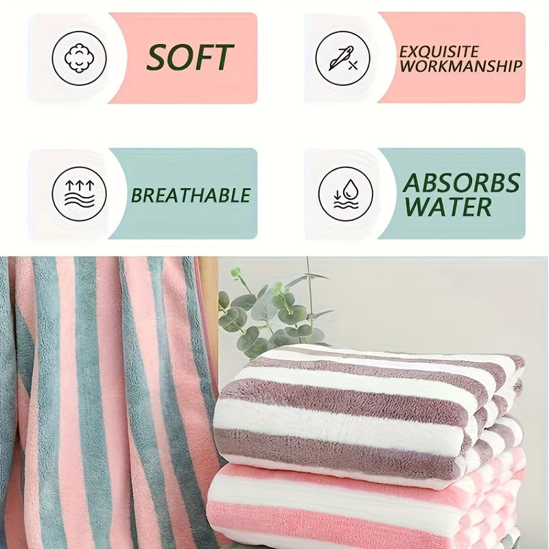 2 ta yuqori sifatli mikrofiber hammom sochiq, chiziqli naqsh bilan. Suvni yaxshi so'radigan, tez quriydigan va yumshoq sochiqlar, hammomda, sport zalida yoki dushda foydalanish uchun bir nechta ranglarda mavjud.