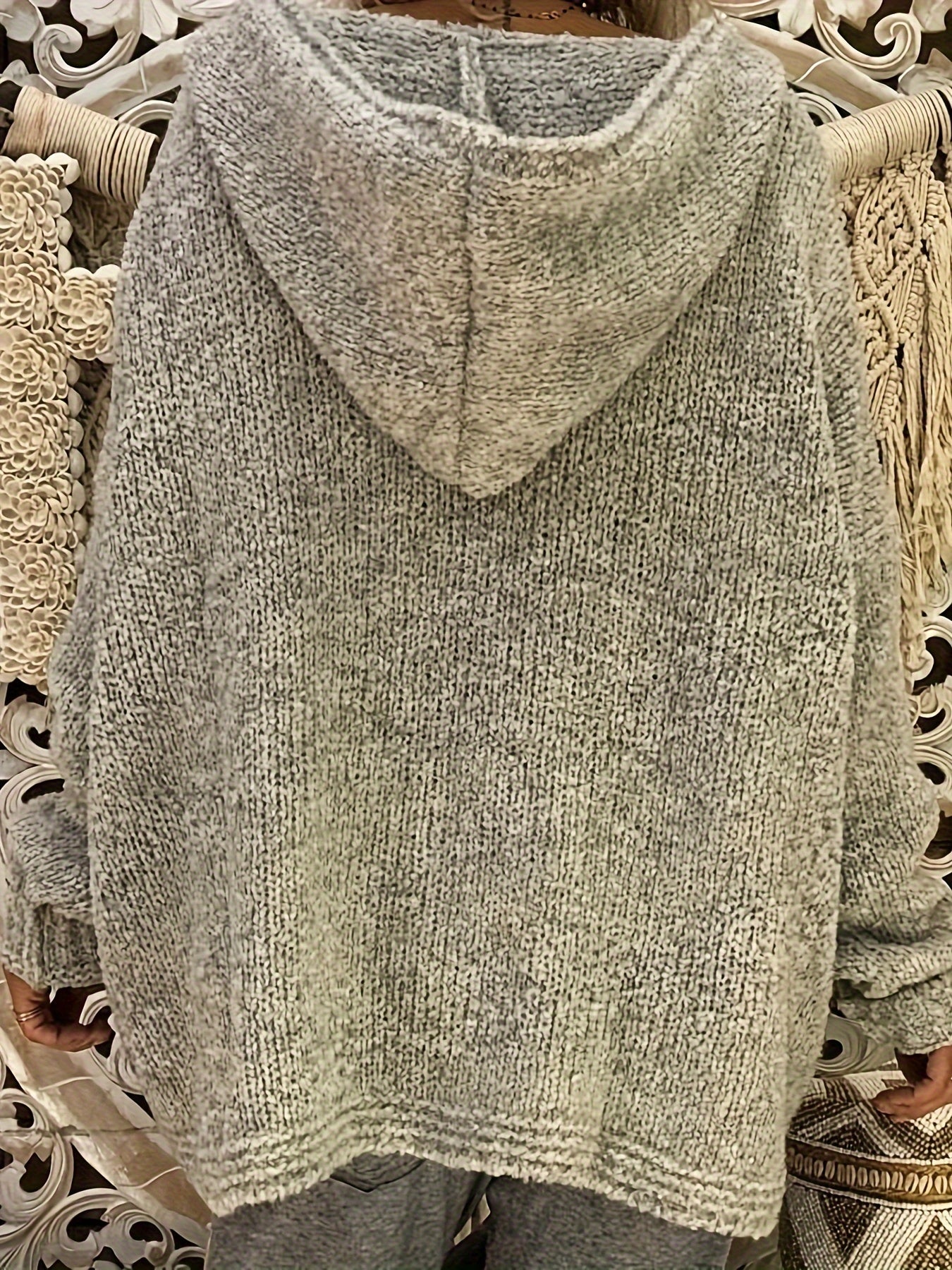 Women's Plus Size Solid Color Hooded Sweater Polyester Pullover with Ribbed Details