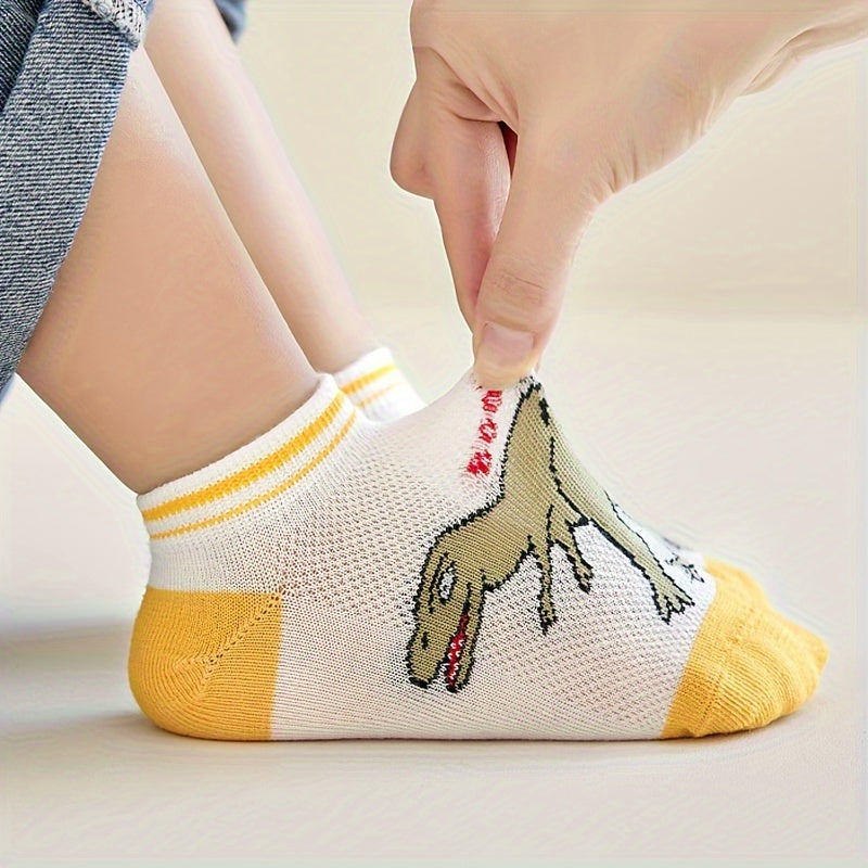 Calcetines de dinosaurio para niño, 5 pares, calcetines transpirables hasta el tobillo para niños, primavera y verano