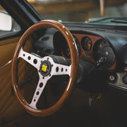 Универсальное деревянное рулевое колесо для гонок и дрифта, 35.56 см, черное/серебро