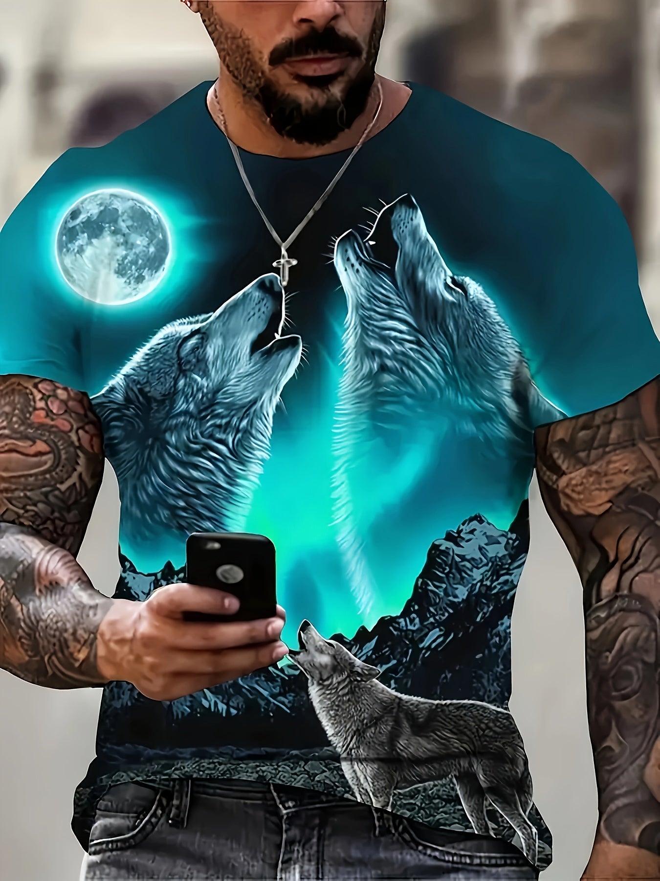 Erkaklar uchun 3D Bo'ri Print T-Shirt - Yozgi Tashqi Faoliyatlar Uchun Ideal