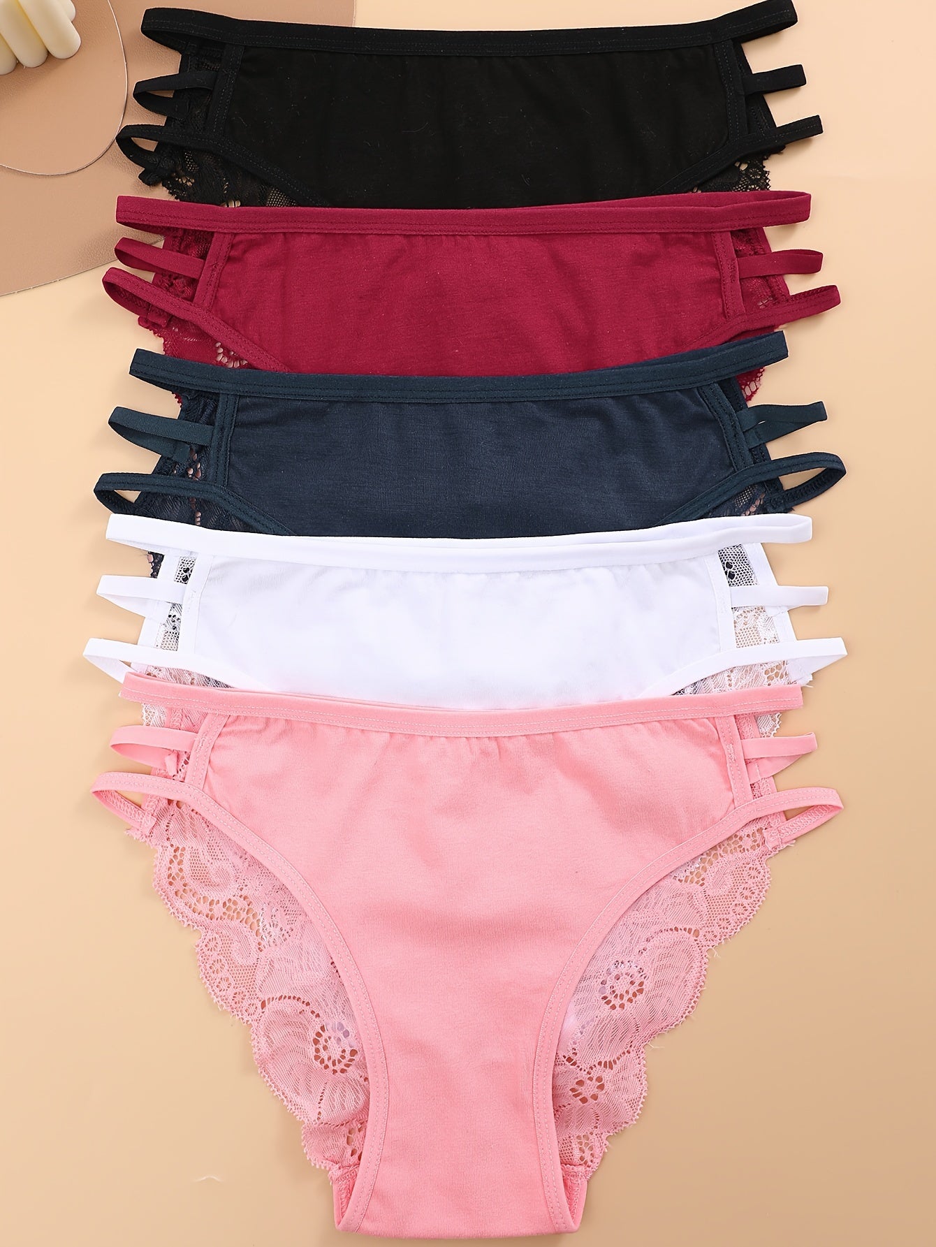 Women's Lace Semi Sheer Briefs Breathable Cotton Panties Pack of 5