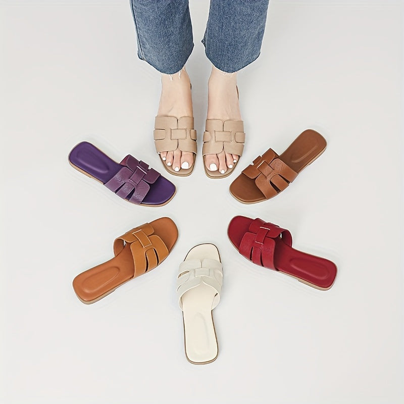 Women Summer Casual Flat Slip-On Sandals Open Toe Rubber Sole