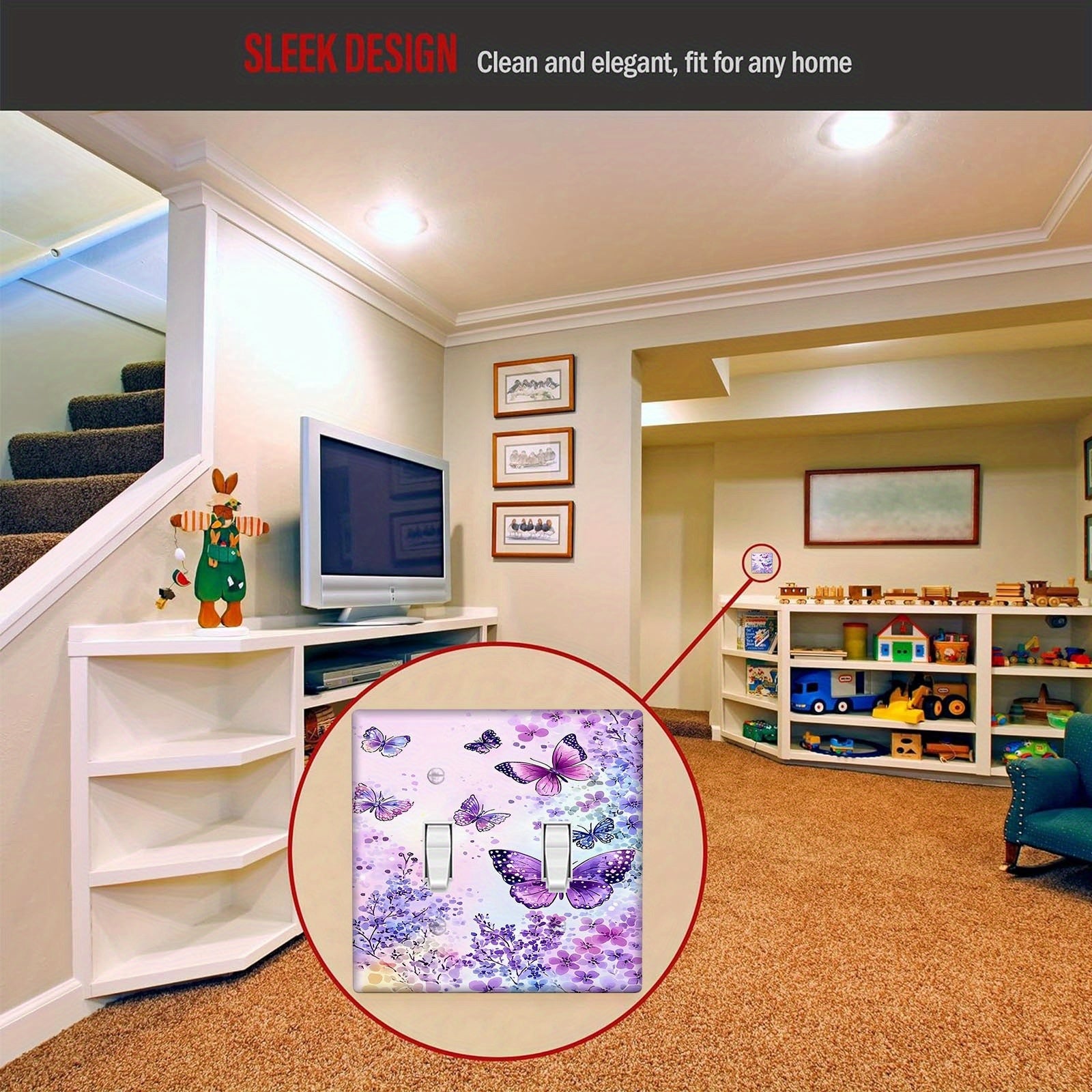 Purple Butterfly Light Switch Cover Plate for Bedroom Bathroom Kitchen 1 or 2 Gang