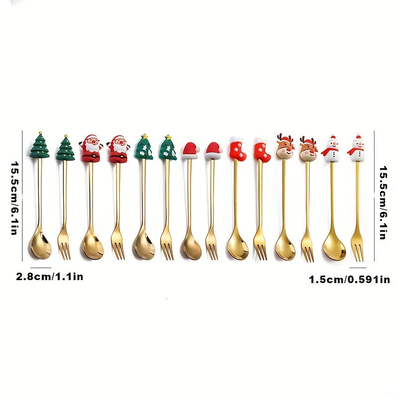 Christmas Themed Stainless Steel Cutlery Set 4 or 6 Pieces Gift Box for Desserts and Coffee