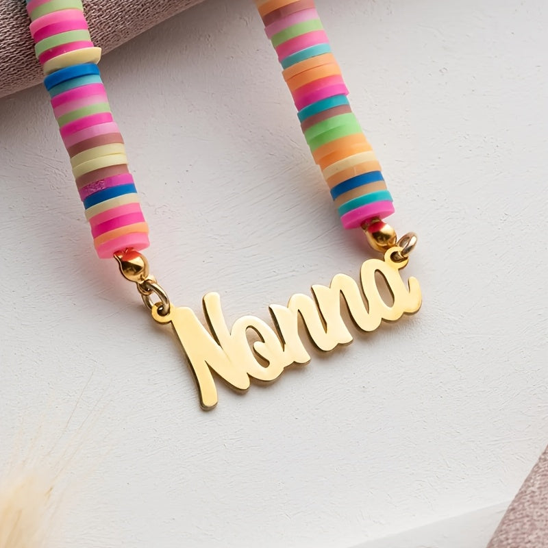 Rainbow Name Necklace in 18K Gold Plated with Polymer Clay Beads for Women