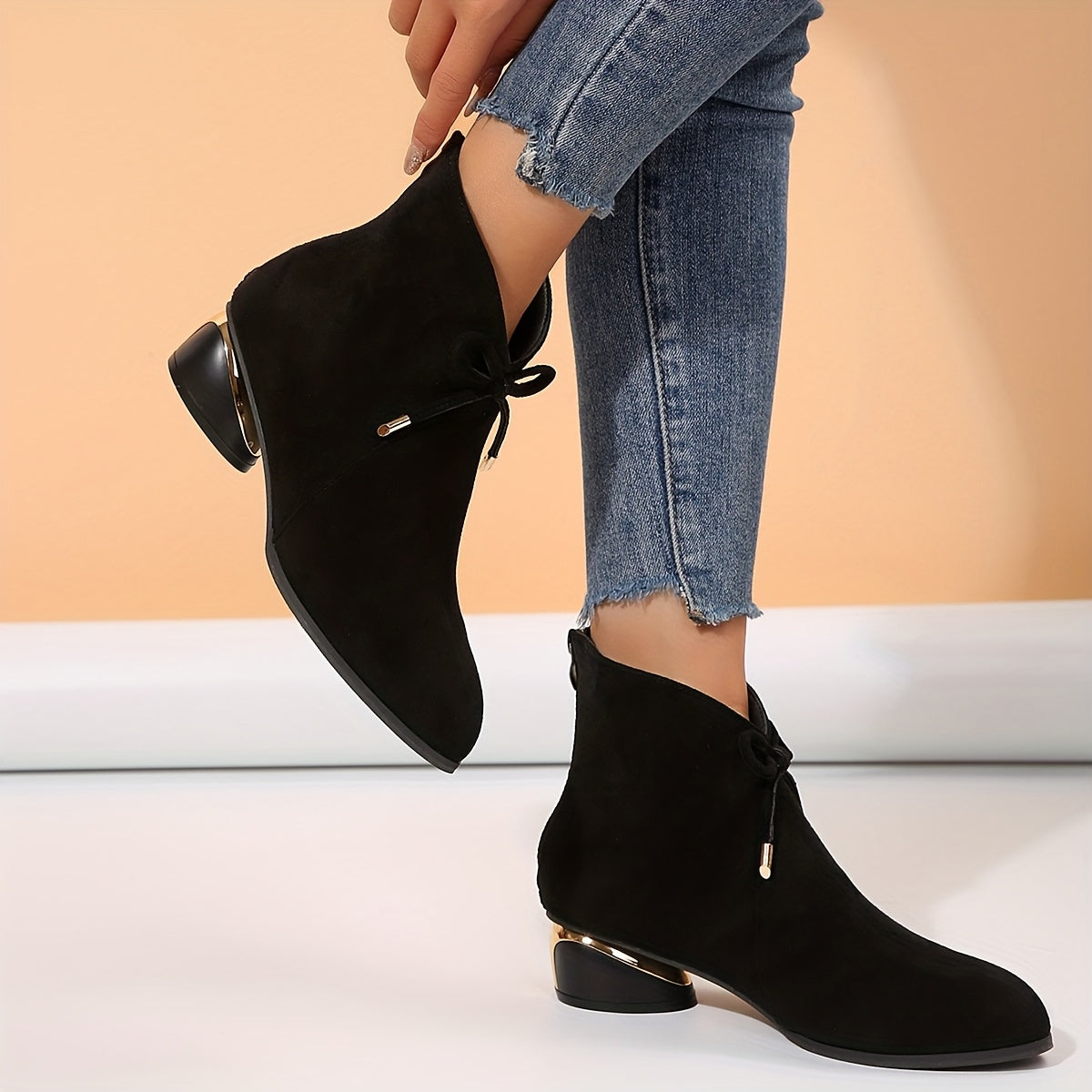 Women's Peacock Print Ankle Boots Chunky Heel Zipper Mid-Heel All-Season