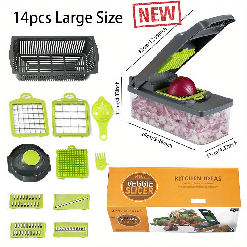 Kitchen Slicer Set 14/16 Pieces Manual Vegetable Cutter Dicer Shredder Plastic