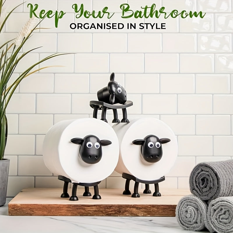 Cute Black 3D Printed Sheep Toilet Paper Holder Freestanding Bathroom Storage