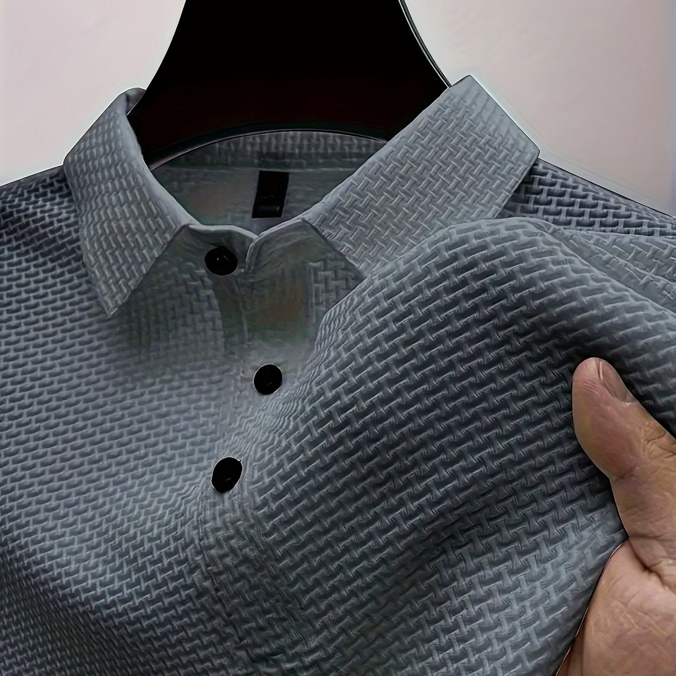 Men's Summer Casual Short Sleeve T-Shirt Geometric Knit Fabric Lapel Button High Stretch