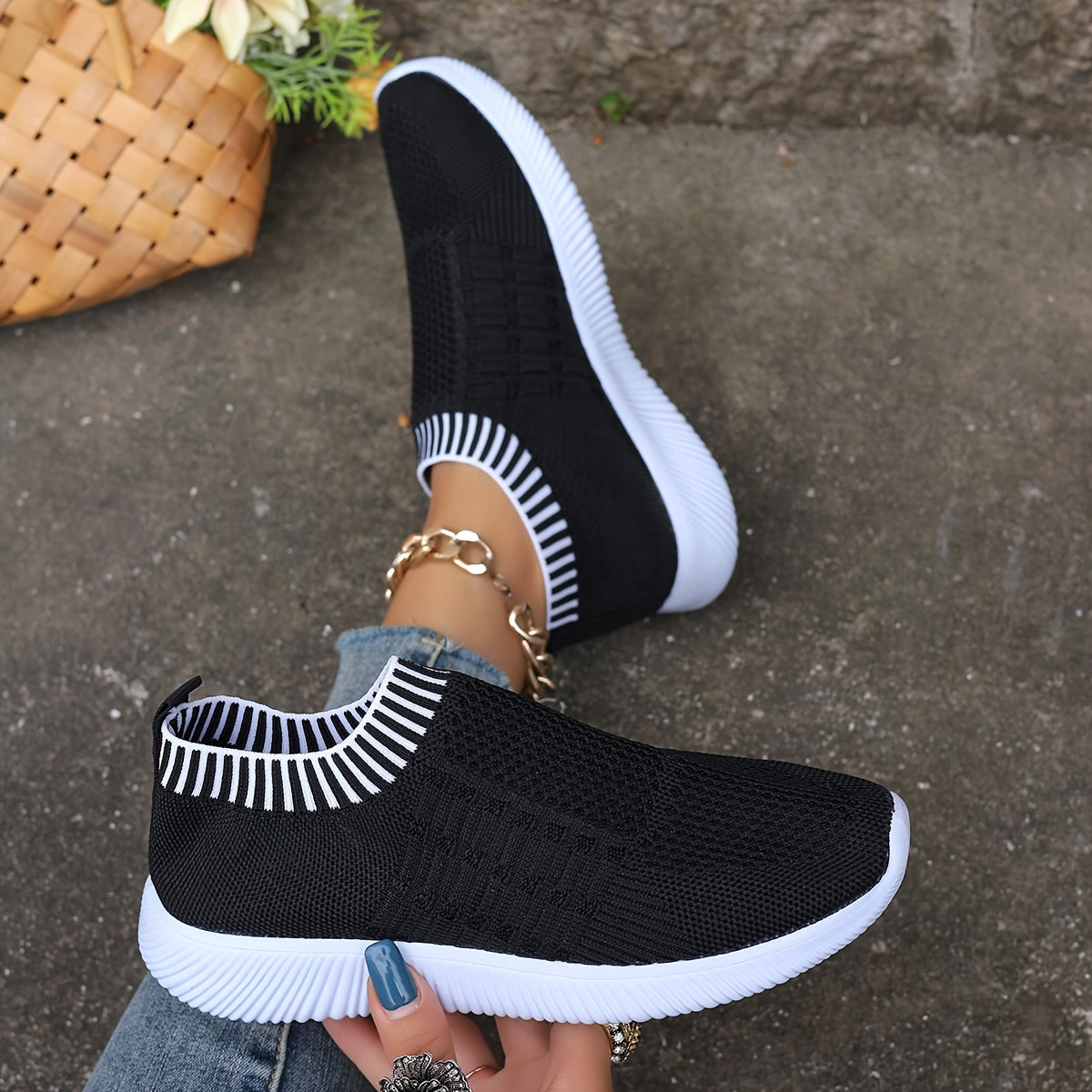 Women's Breathable Knit Flats Casual Mary Jane Shoes with EVA Sole Brown