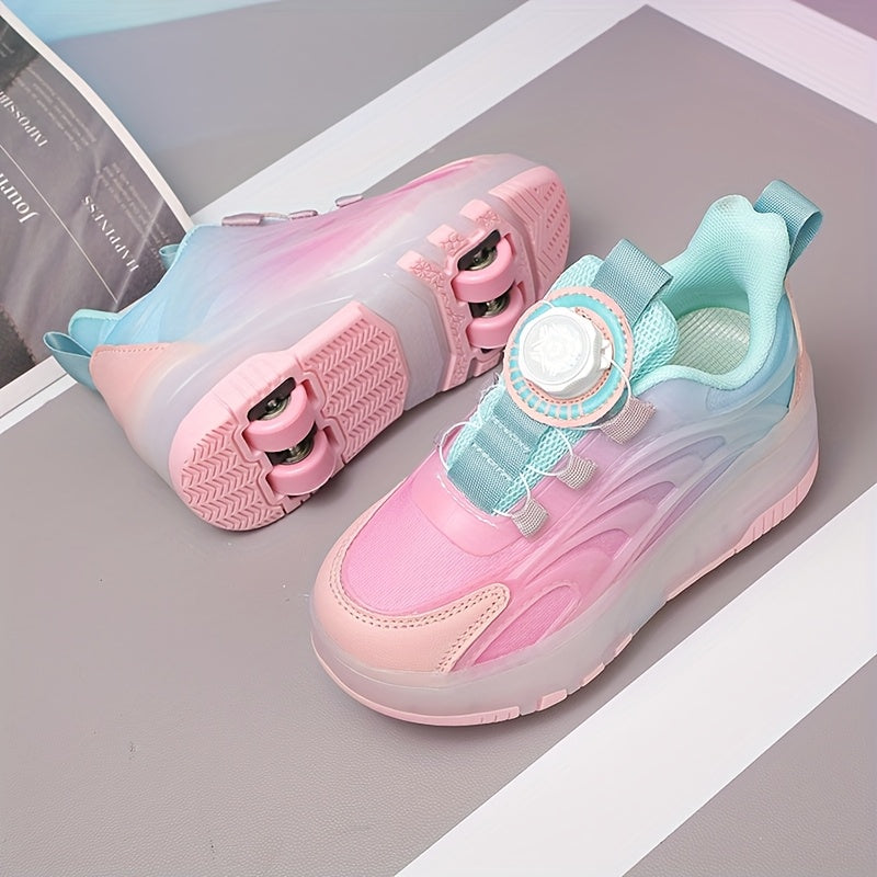 Pink and Blue Roller Skates for Kids Breathable Lightweight Durable All-Season Outdoor Sports