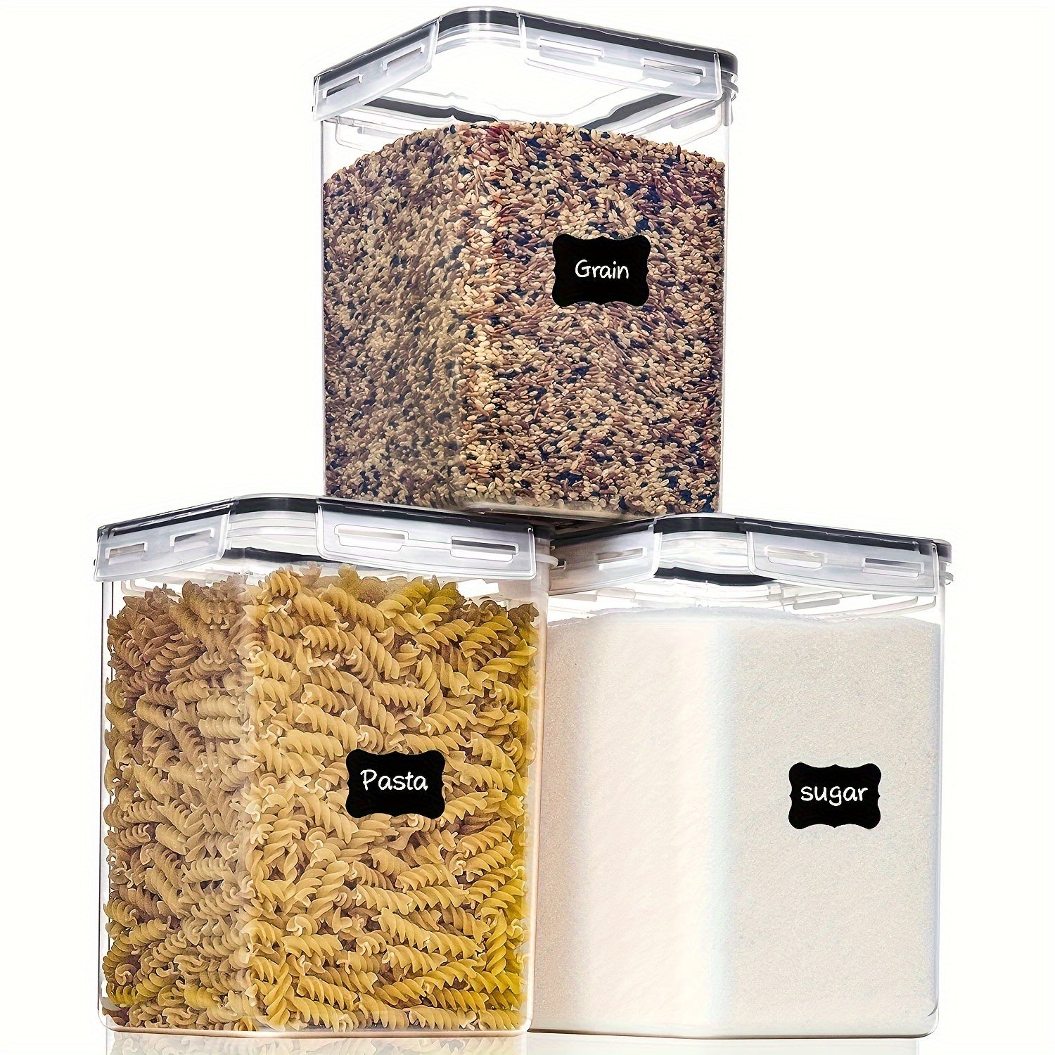 3-Piece Clear Large Airtight Food Storage Jars 5.2L Pantry Cereal Flour