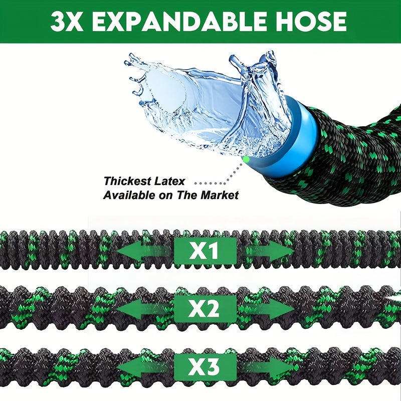 Expandable Garden Hose with 10 Nozzles Rubber Polyester All-Season Non-Tangle Portable for Patio