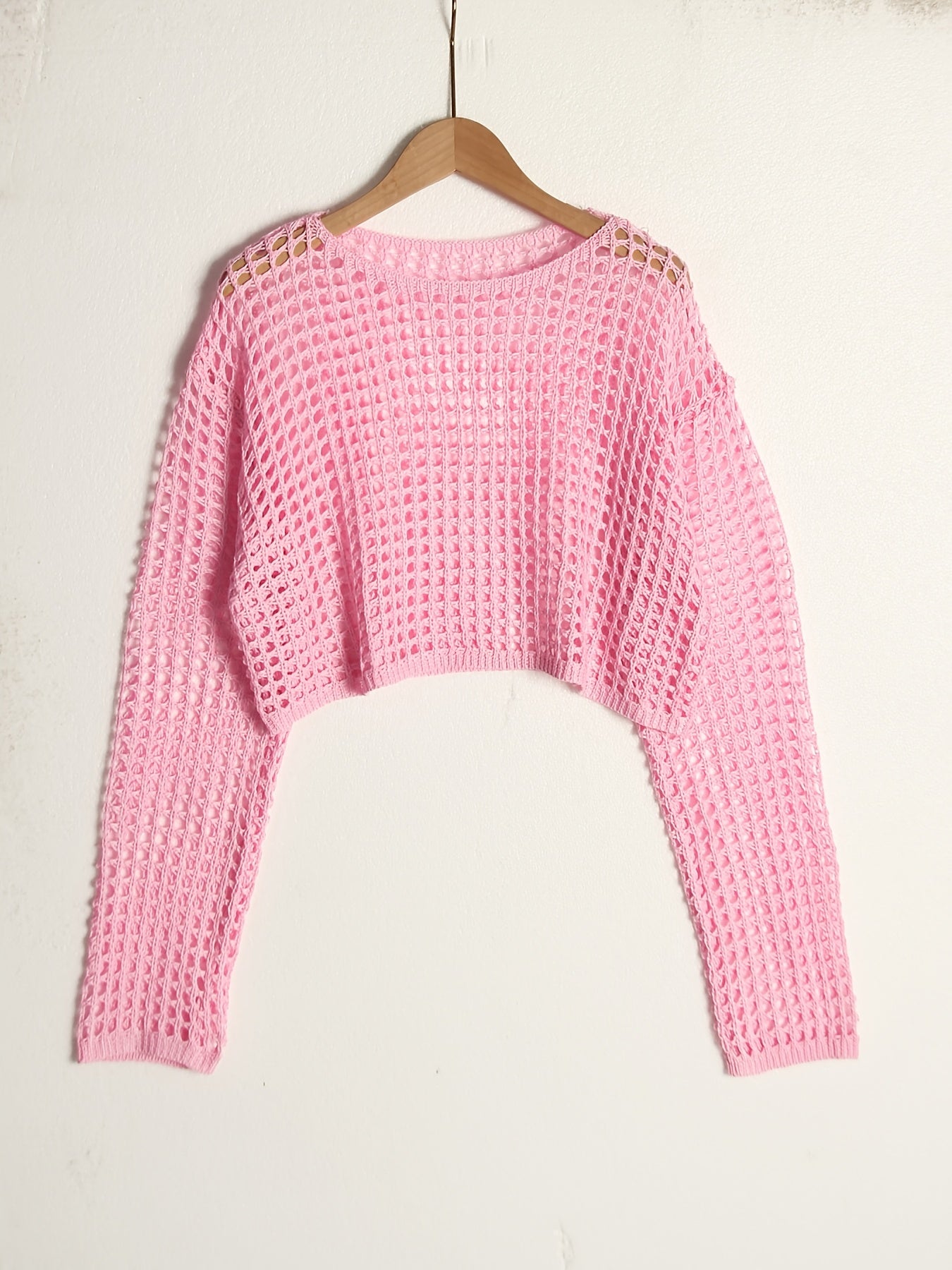 Women's Polyester Crew Neck Knit Top with Long Sleeves Sun Protection Short Length