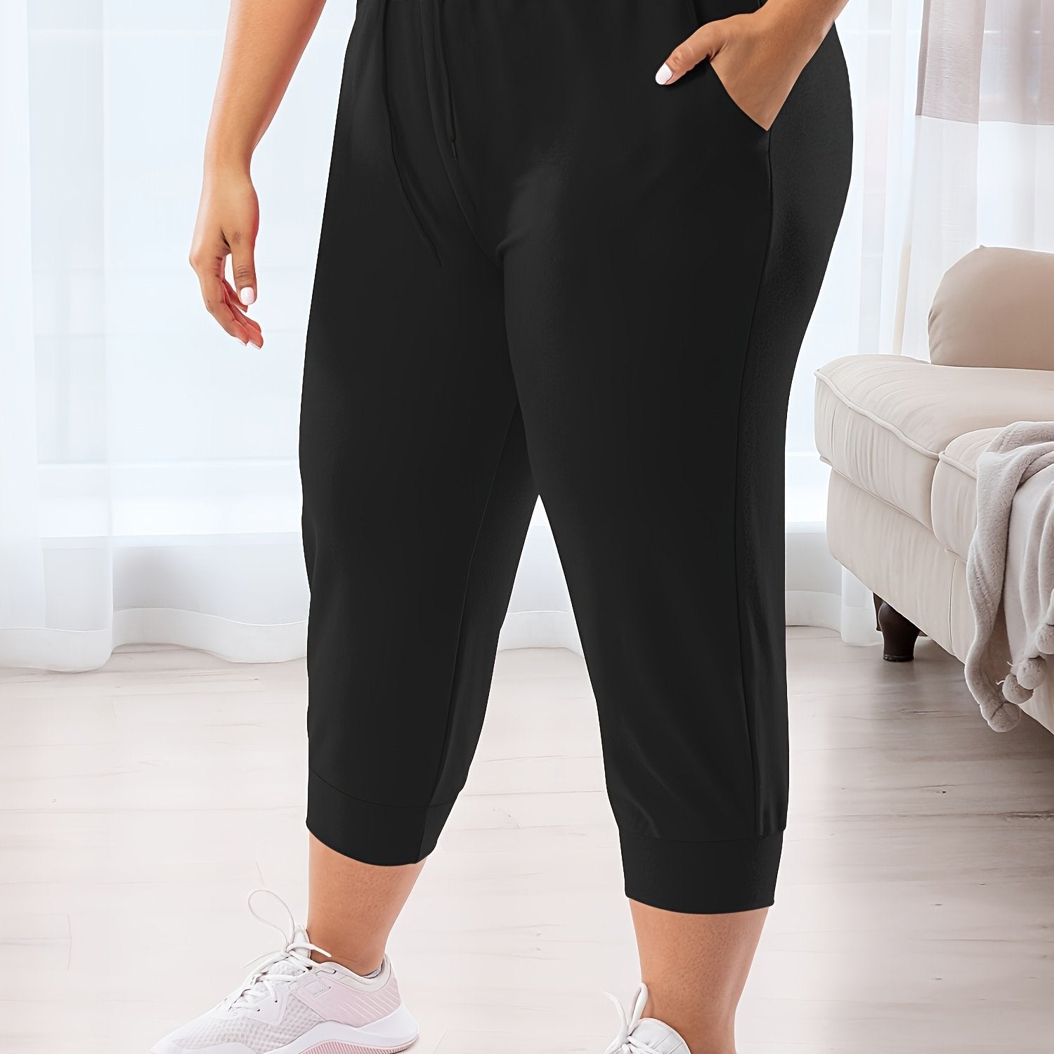 Plus Size Loose Fit Jogger Pants with Drawstring Waist and Pockets