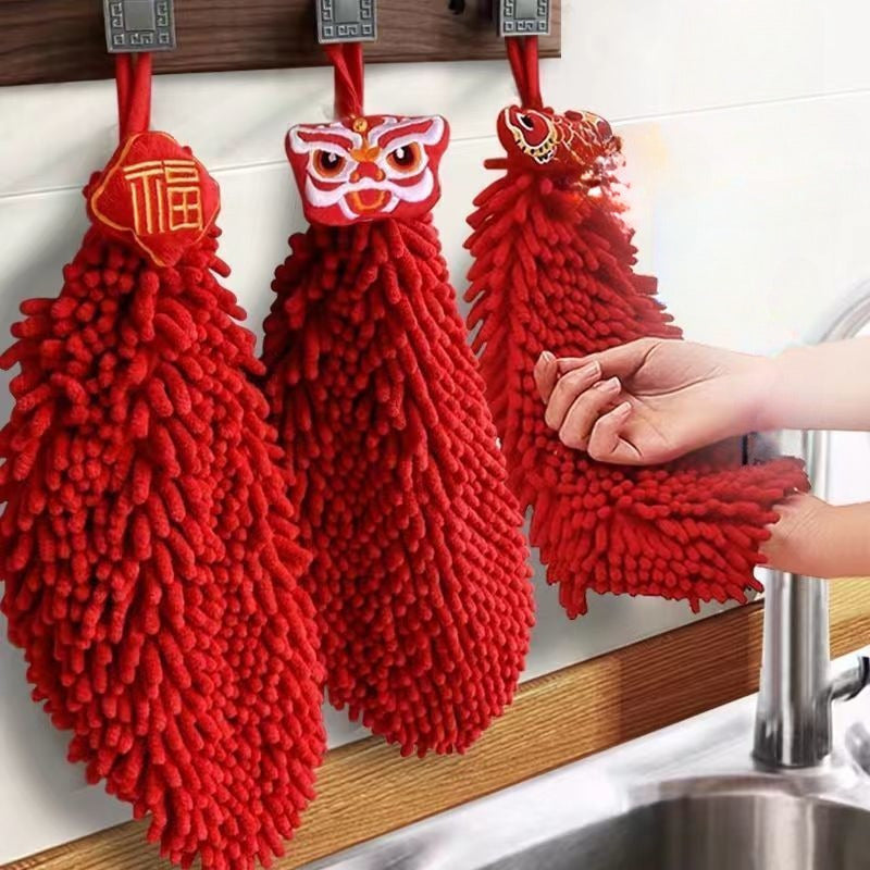 2pcs Ultra-Soft Polyester Chinese New Year Kitchen Towels for Spring Festival Decoration